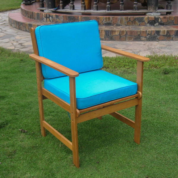 Picture of Set of Two Royal Tahiti Gulf Port Arm Chair with Aqua Blue Cushions - Dark Honey/Aqua Blue